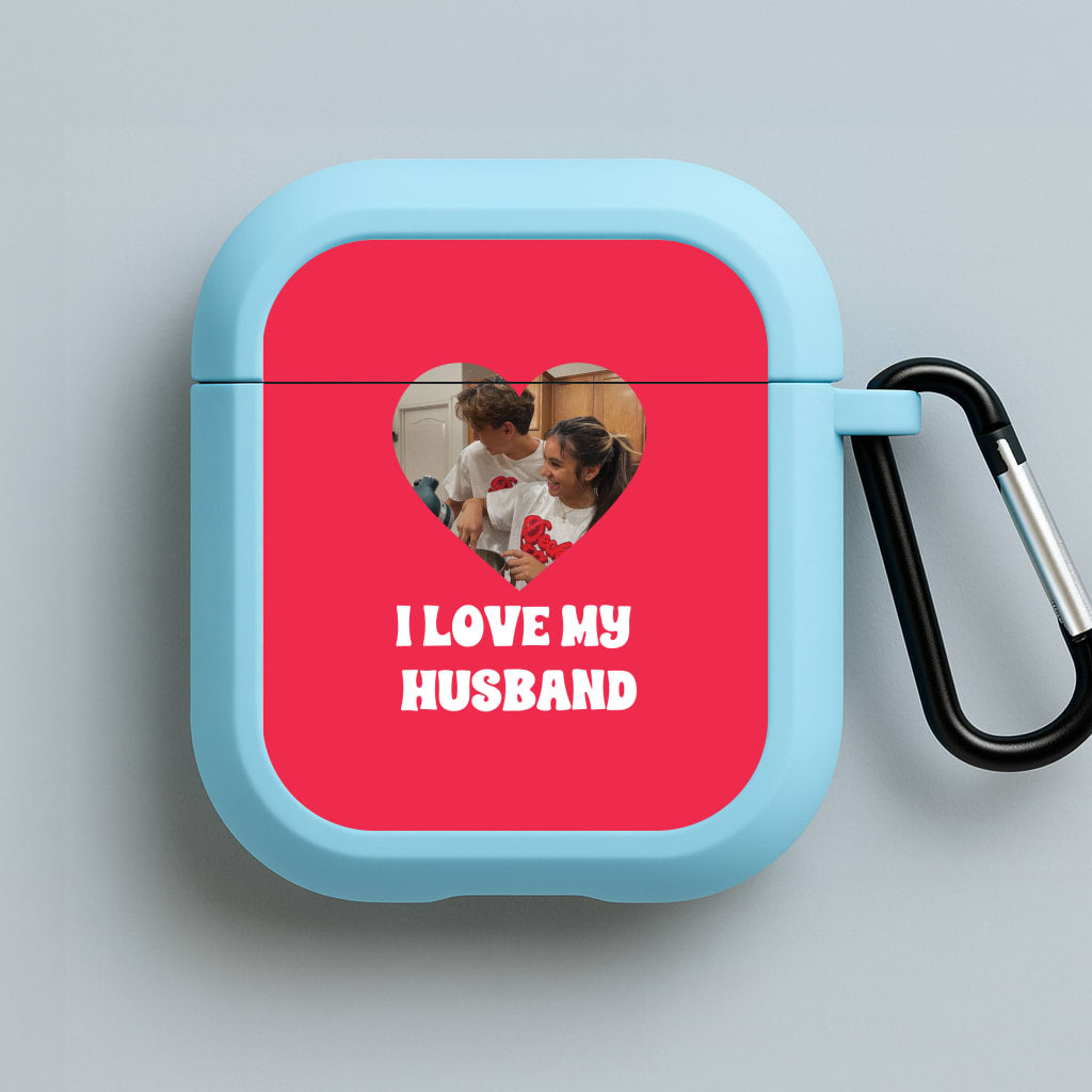 I Love My Husband - Personalised Couples Blue AirPods Case