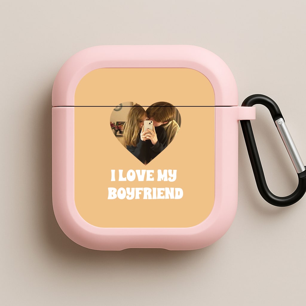 I Love My Boyfriend - Personalised Couples Pink AirPods Case