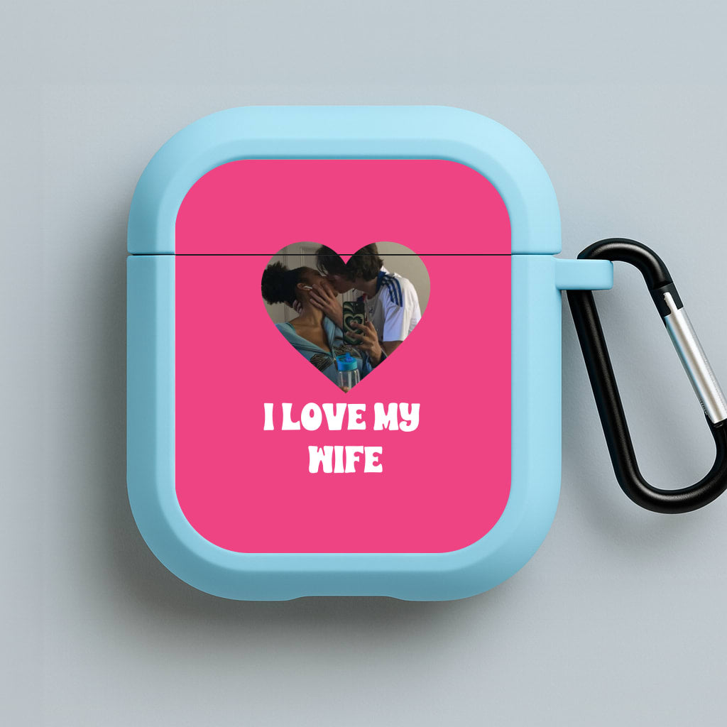 I Love My Wife - Personalised Couples Blue AirPods Case
