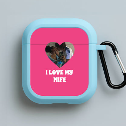 I Love My Wife - Personalised Couples Blue AirPods Case