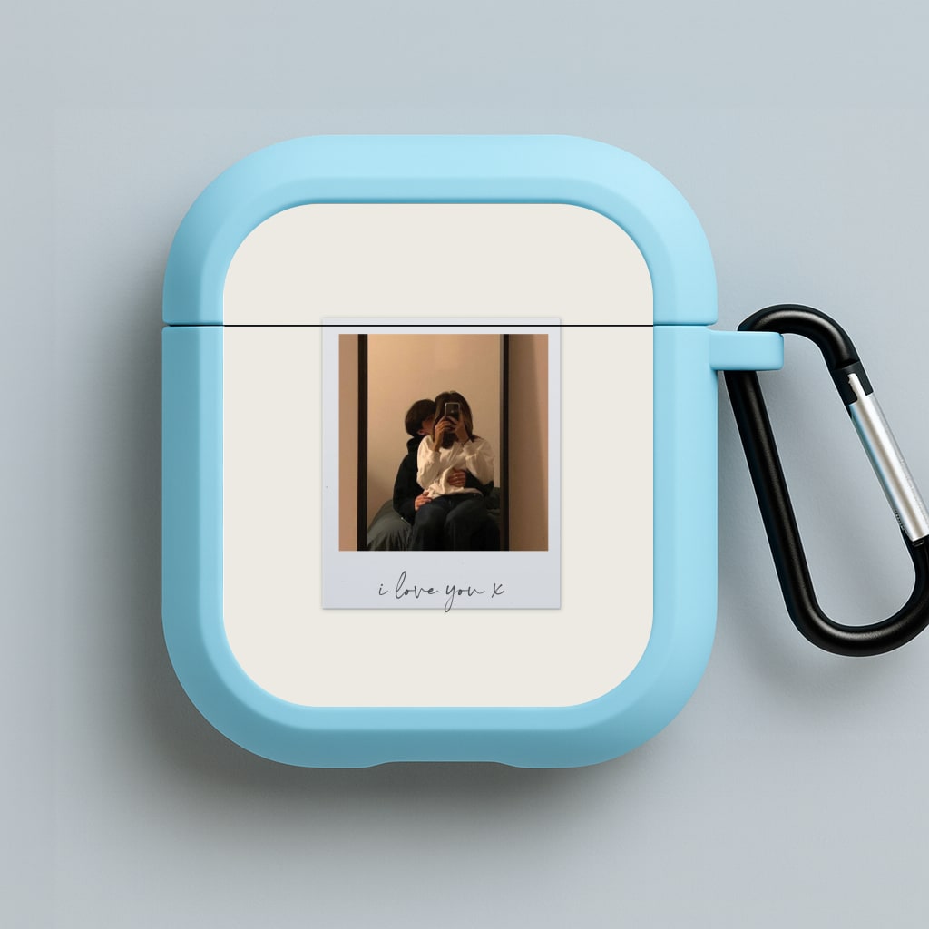 I Love You Polaroid - Personalised Couples Blue AirPods Case