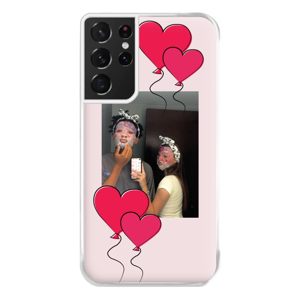 Heart Balloons - Personalised Couples Phone Case for Galaxy S21 Ultra