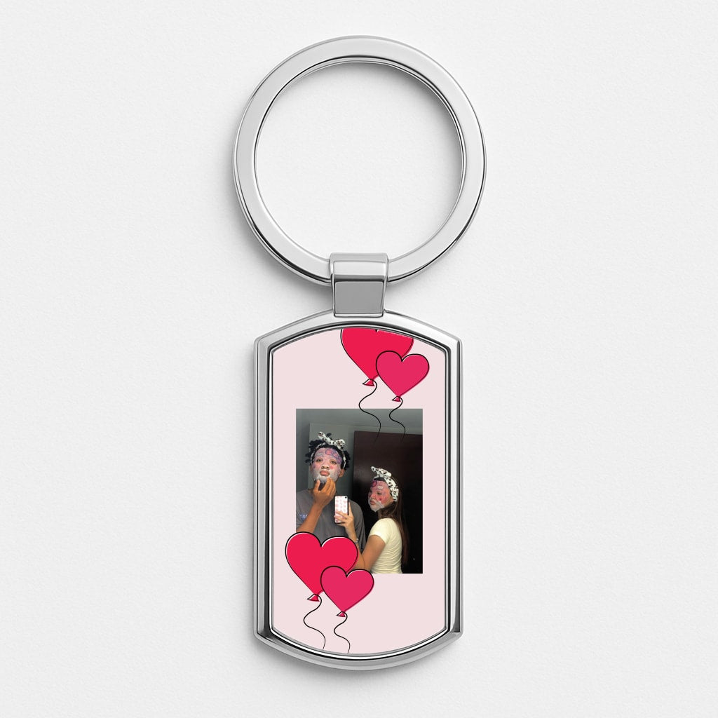 Heart Balloons - Personalised Couples Silver Keyring