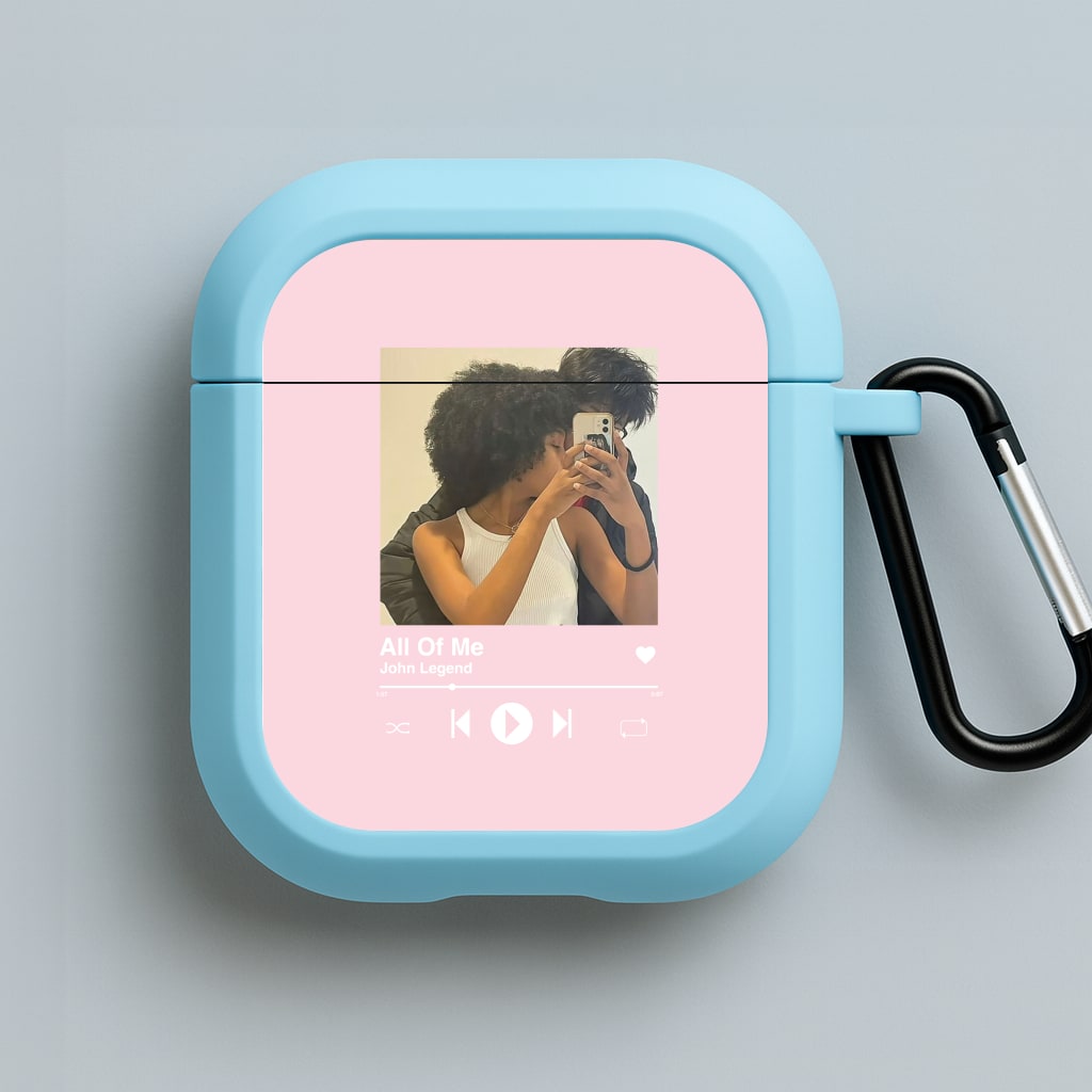 Album Cover - Personalised Couples Blue AirPods Case