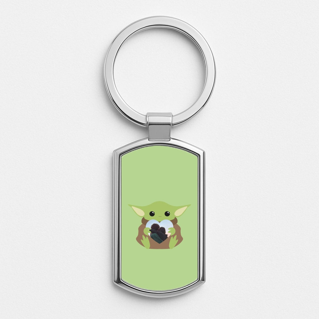 Baby Yoda - Personalised Couples Silver Keyring