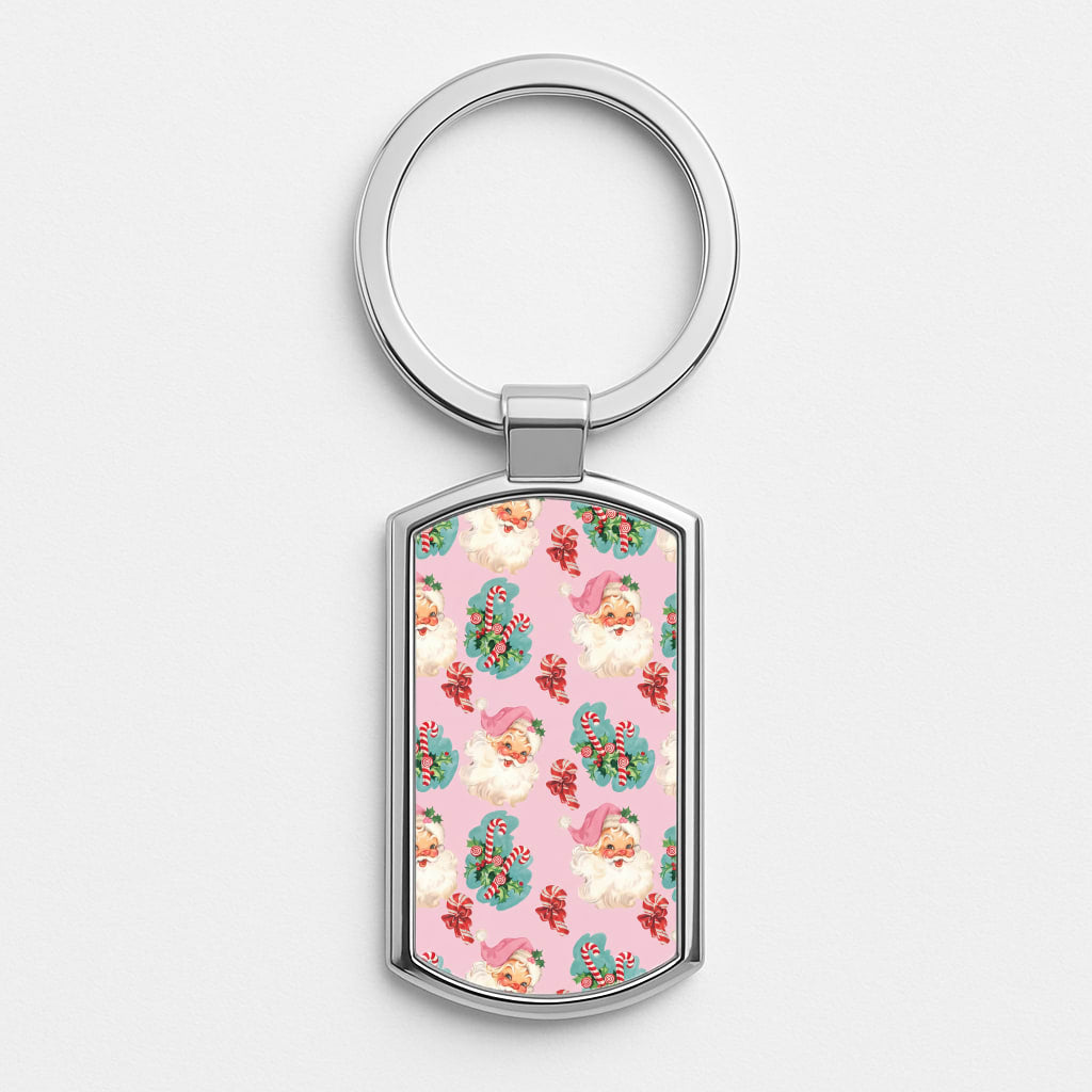 Pink Vintage Santa Christmas Luxury Keyring