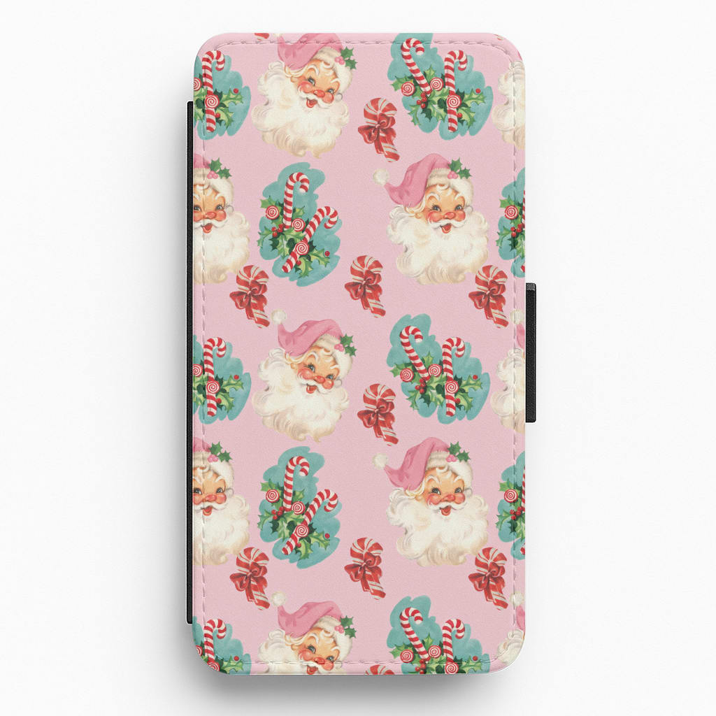 Pink Vintage Santa Christmas Flip / Wallet Phone Case