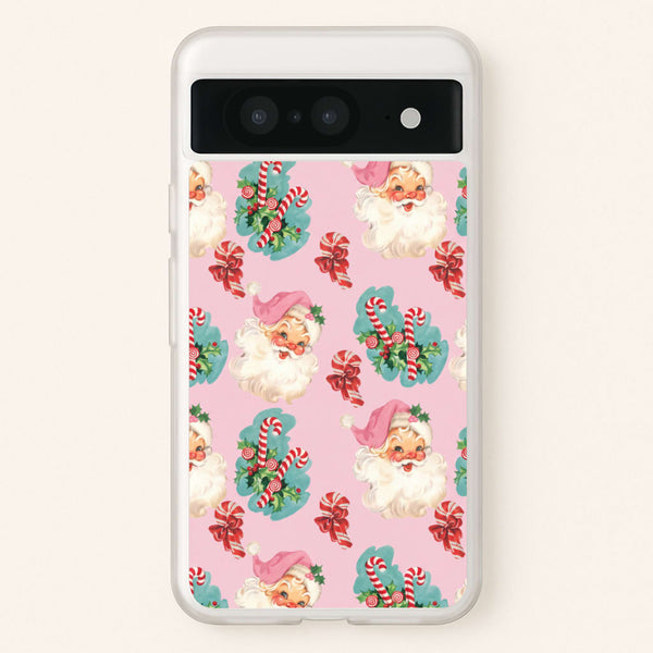 Pink Vintage Santa Christmas Phone Case - Google Pixel 8 / Standard