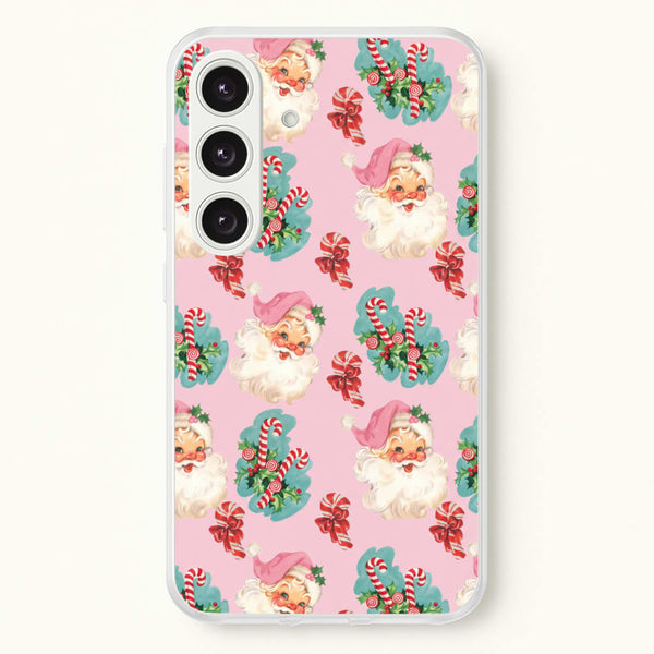 Pink Vintage Santa Christmas Phone Case - Galaxy S24 Plus / Standard