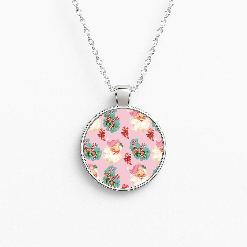 Pink Vintage Santa Christmas Necklace