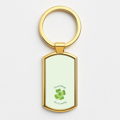 Good Things Are Coming Clover Gold Keyring