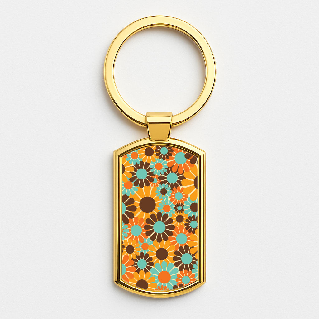 Flower Collage  Gold Keyring