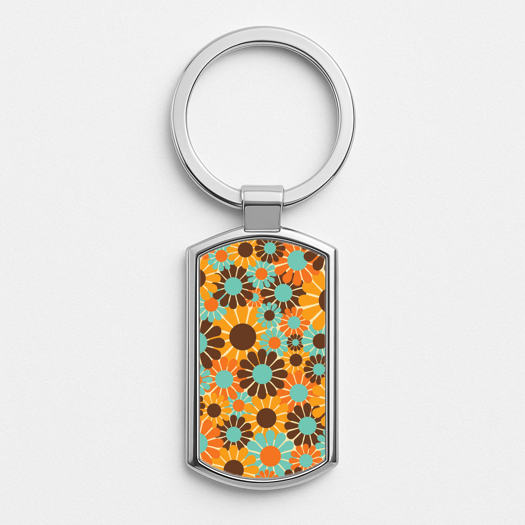 Flower Collage  Silver Keyring