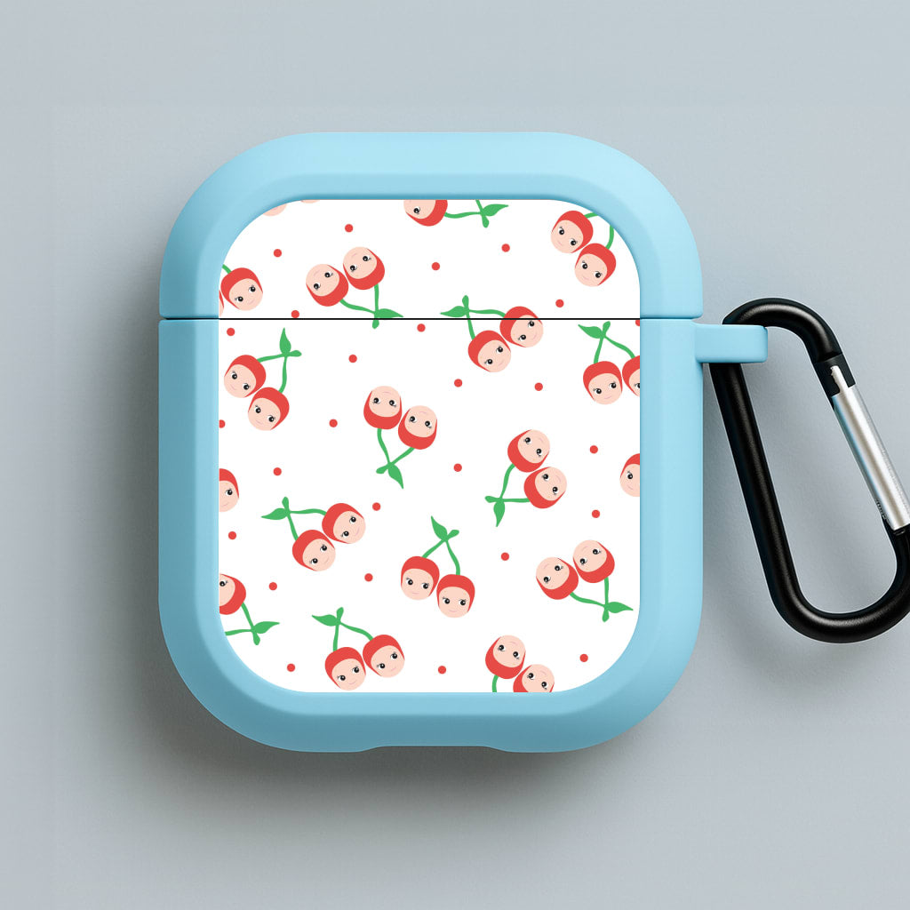 Cherry Angels Pattern Blue AirPods Case