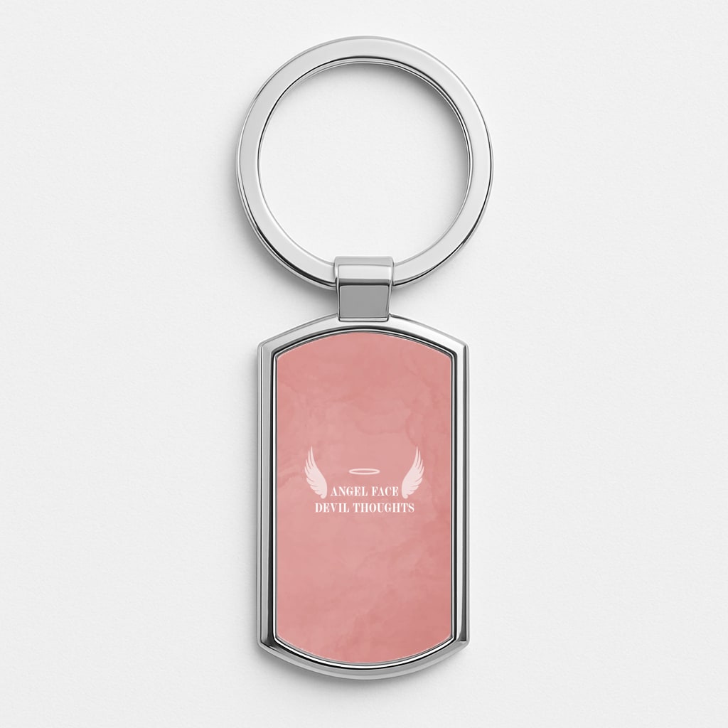 Angel Face Devil Thoughts Silver Keyring