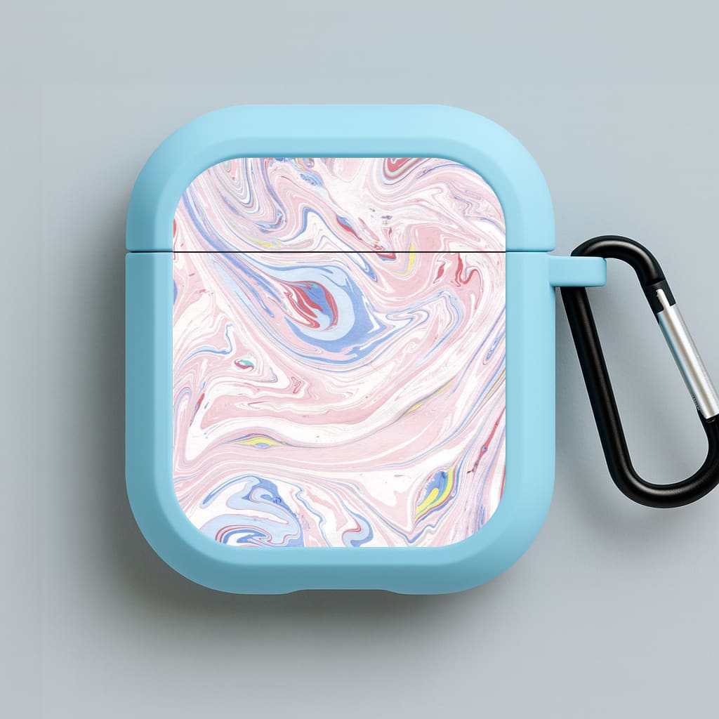 Pink Marble Swirl Blue AirPods Case