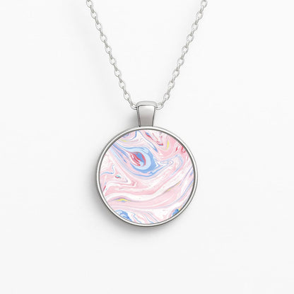 Pink Marble Swirl Circle Necklace