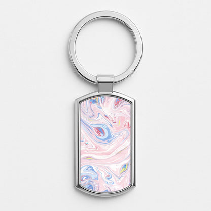 Pink Marble Swirl Silver Keyring
