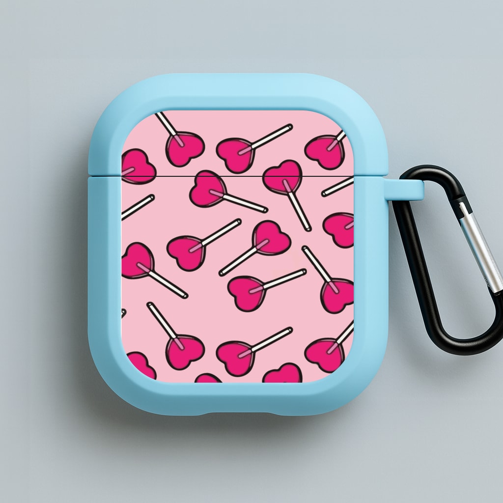 Cherry Heart Lollipops Blue AirPods Case