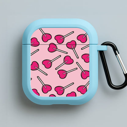 Cherry Heart Lollipops Blue AirPods Case