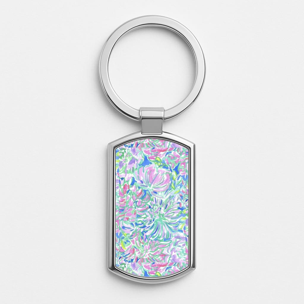 Colourful Floral Painting Silver Keyring