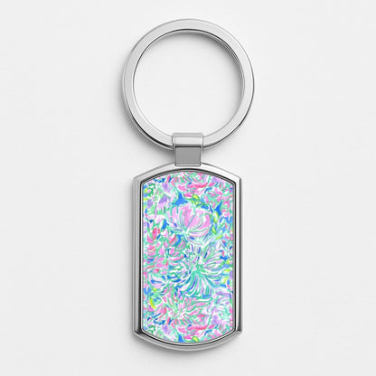 Colourful Floral Painting Silver Keyring