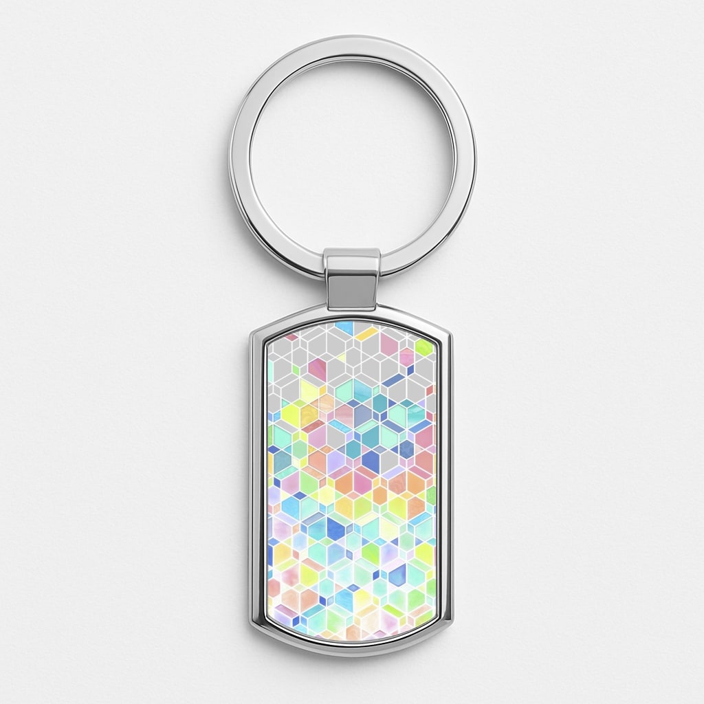 Bright Hexagon Pattern Silver Keyring