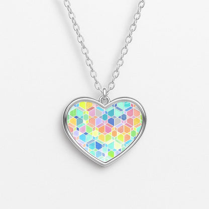 Bright Hexagon Pattern Heart Necklace