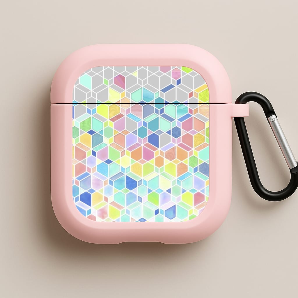 Bright Hexagon Pattern Pink AirPods Case