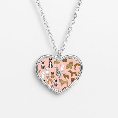 Dog Breeds - Animal Pattern Heart Necklace