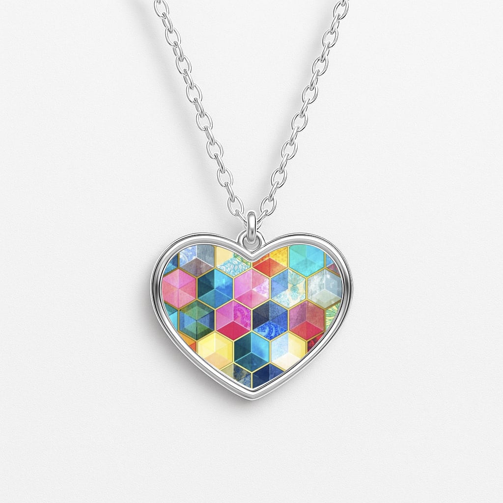 Colourful Honeycomb Pattern Heart Necklace