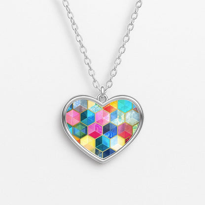 Colourful Honeycomb Pattern Heart Necklace
