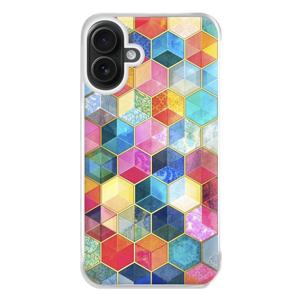 Colourful Honeycomb Pattern Phone Case for iPhone 16 Plus