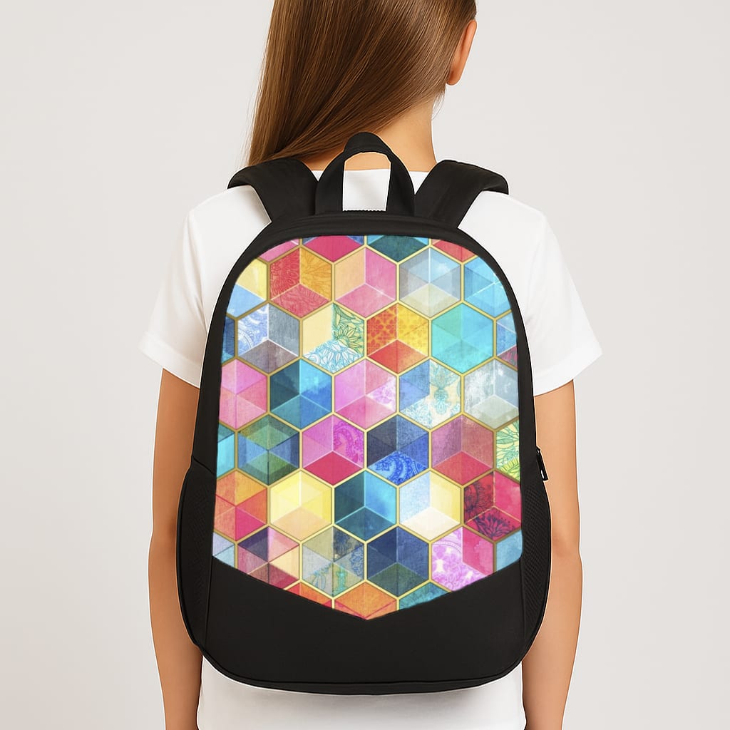 Colourful Honeycomb Pattern Large School Bag