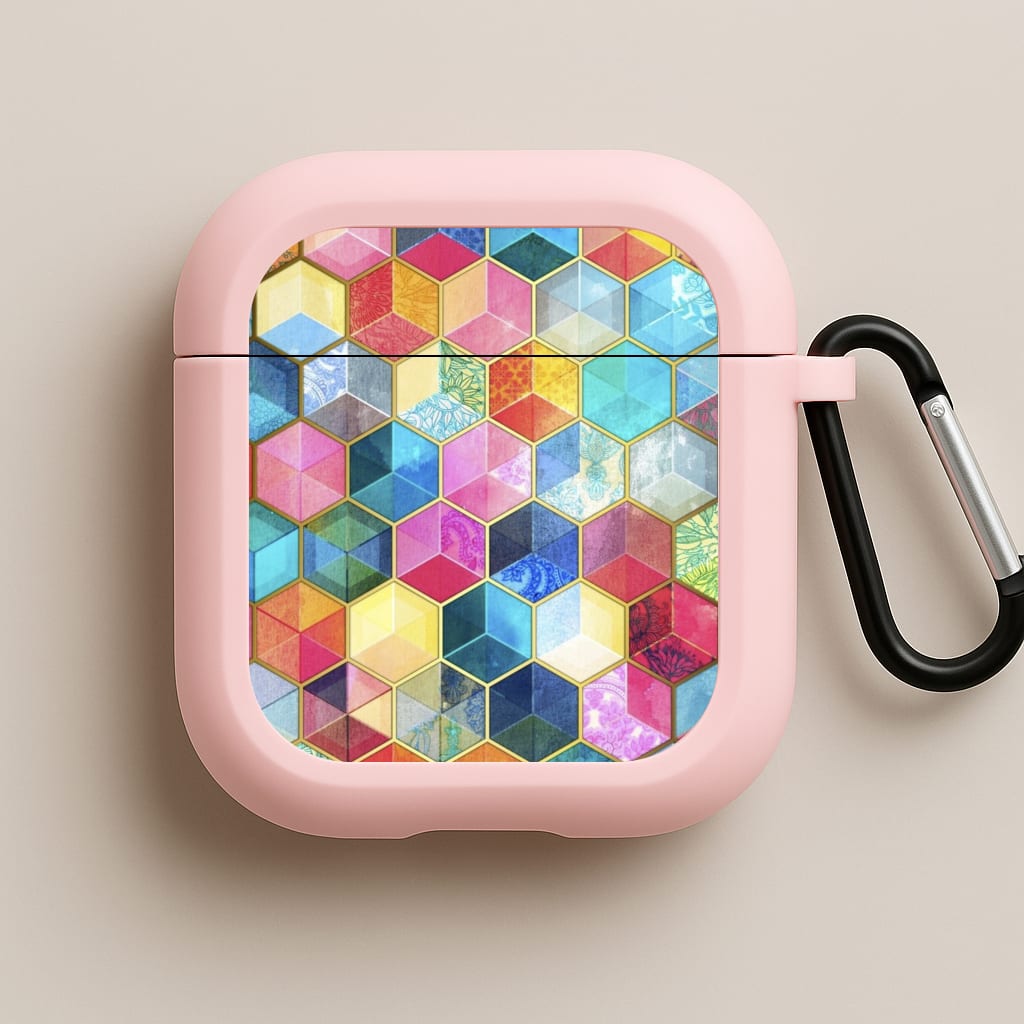 Colourful Honeycomb Pattern Pink AirPods Case