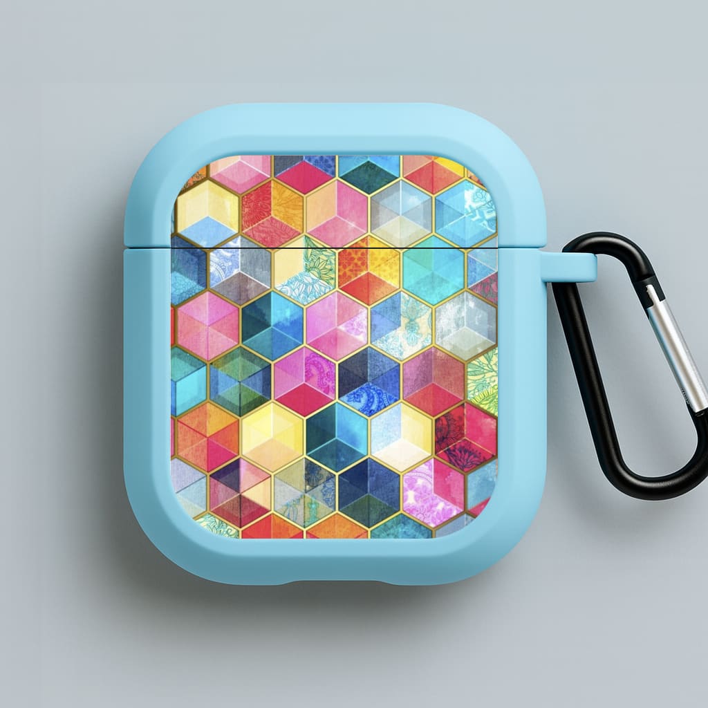 Colourful Honeycomb Pattern Blue AirPods Case
