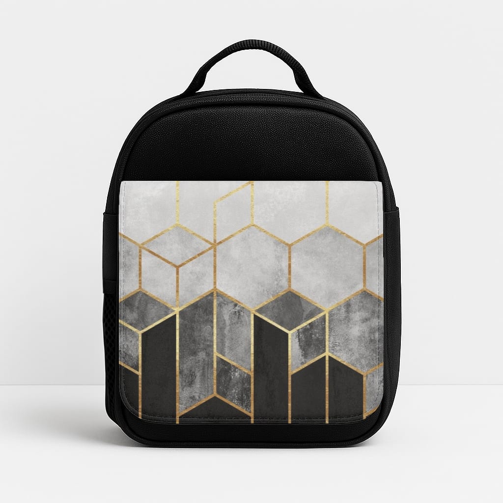 Black White & Gold Honeycomb Pattern Lunchbox