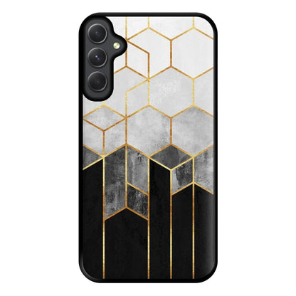 Black White & Gold Honeycomb Pattern Phone Case for Galaxy A34