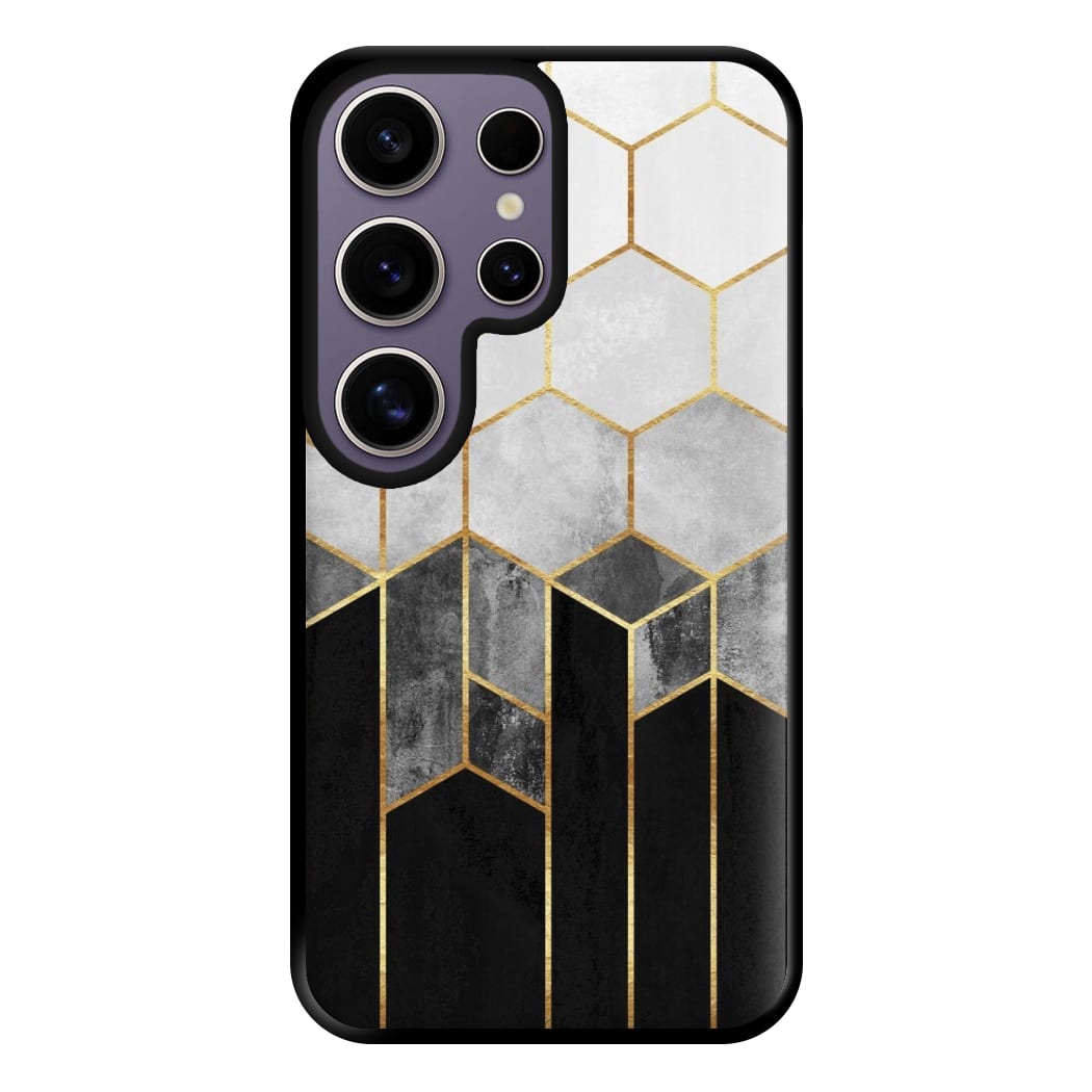 Black White & Gold Honeycomb Pattern Phone Case for Galaxy S25 Ultra