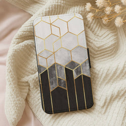 Black White & Gold Honeycomb Pattern Wallet Phone Case