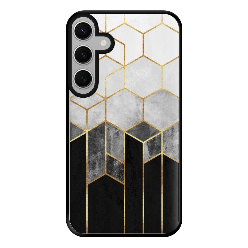 Black White & Gold Honeycomb Pattern Phone Case for Galaxy S24FE