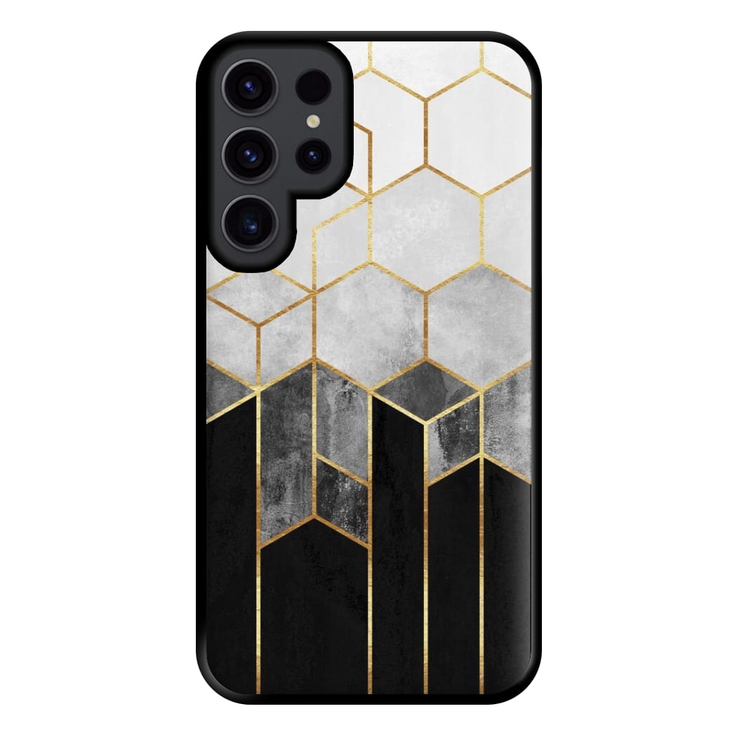 Black White & Gold Honeycomb Pattern Phone Case for Galaxy S23 Ultra