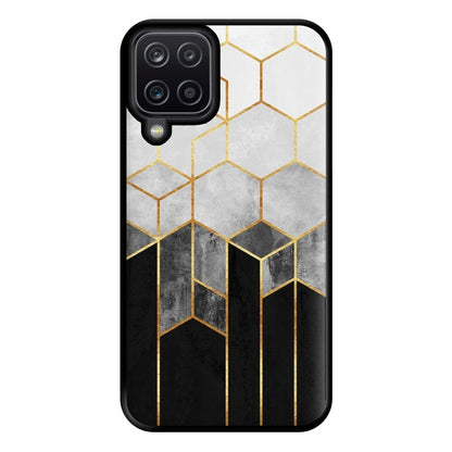 Black White & Gold Honeycomb Pattern Phone Case for Galaxy A12