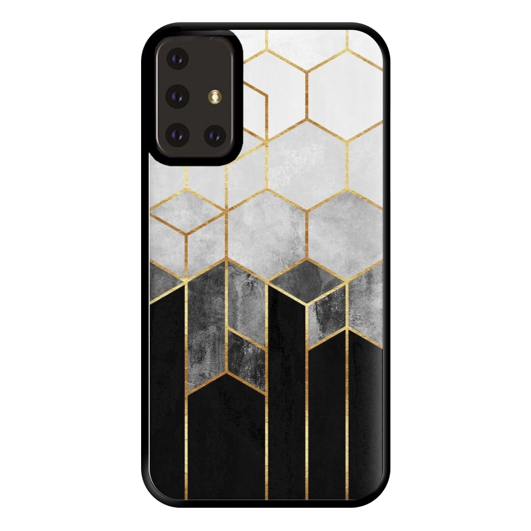 Black White & Gold Honeycomb Pattern Phone Case for Galaxy A71