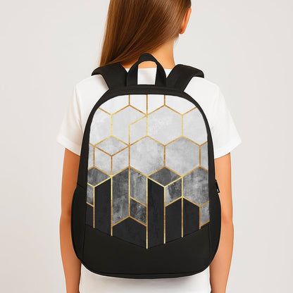 Black White & Gold Honeycomb Pattern Large School Bag