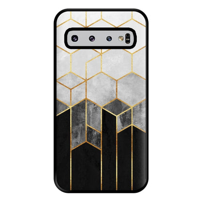 Black White & Gold Honeycomb Pattern Phone Case for Galaxy S10 Plus