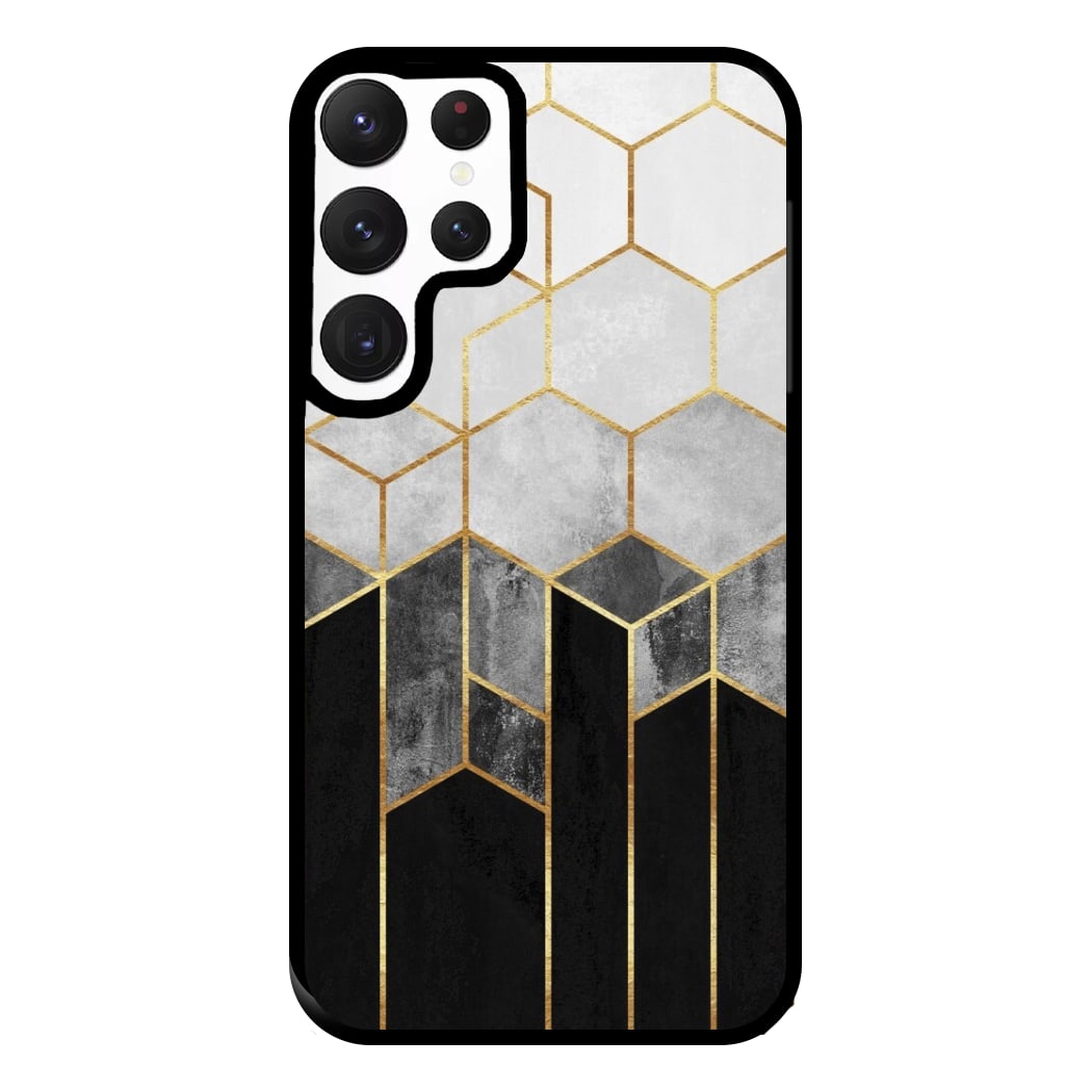 Black White & Gold Honeycomb Pattern Phone Case for Galaxy S22 Ultra