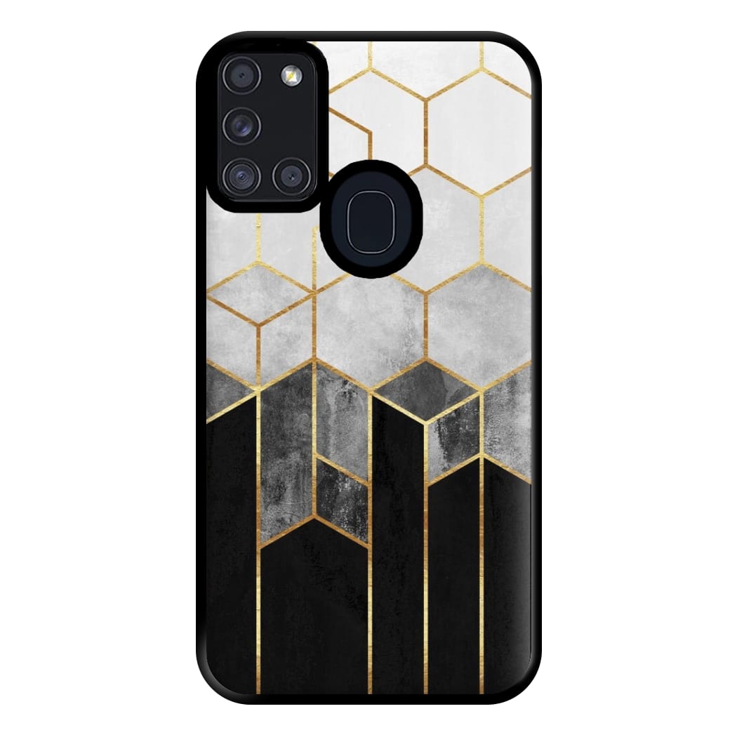 Black White & Gold Honeycomb Pattern Phone Case for Galaxy A21s