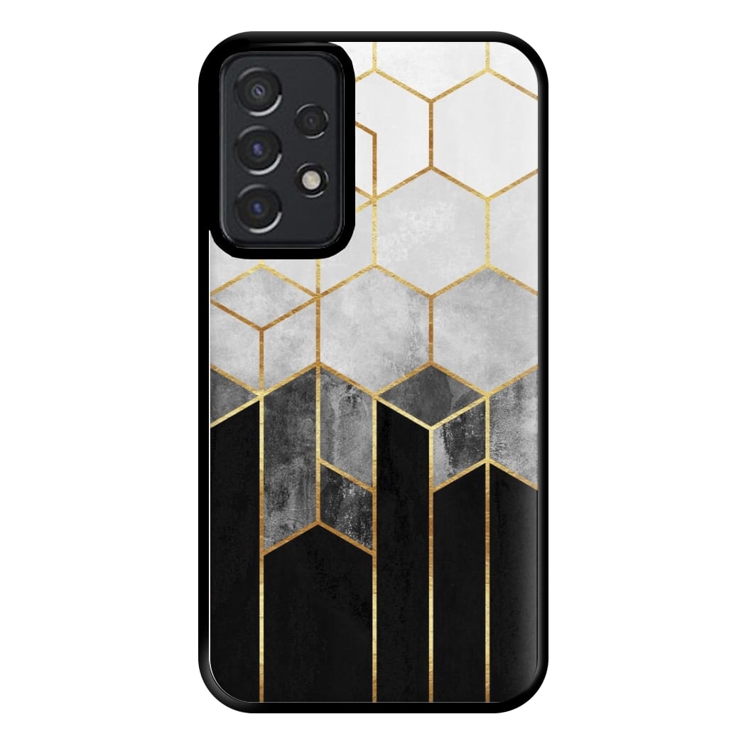 Black White & Gold Honeycomb Pattern Phone Case for Galaxy A52 / A52s