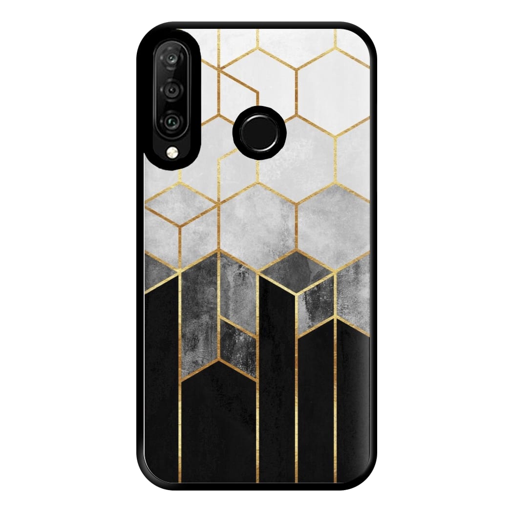 Black White & Gold Honeycomb Pattern Phone Case for Huawei P30 Lite